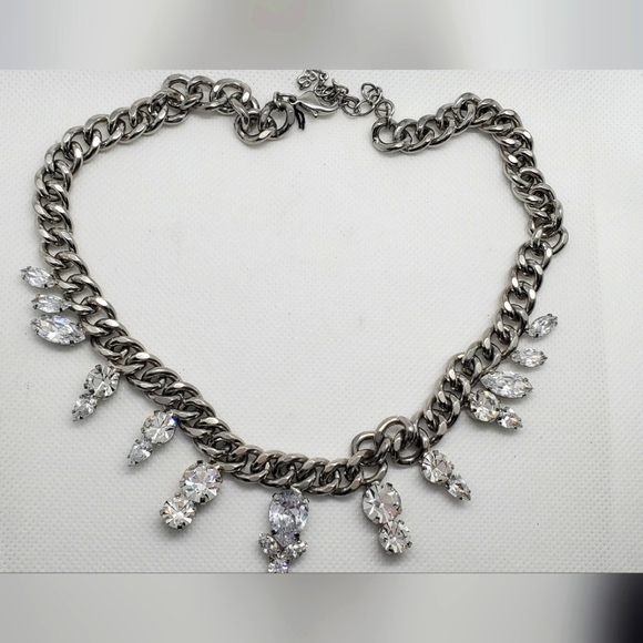 ABS Allen Schwartz - necklace-silver Metal -crystal/rhinestones-pre-owned - Picture 2 of 9